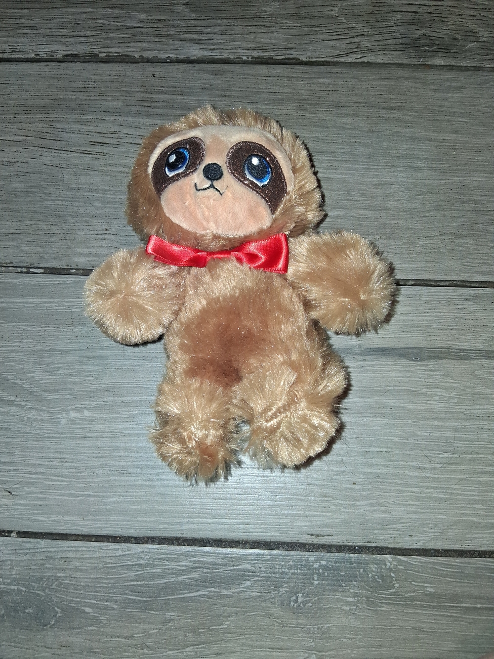 Adorable Brown Sloth Plush with Red Bow - Soft Cuddly Stuffed Animal